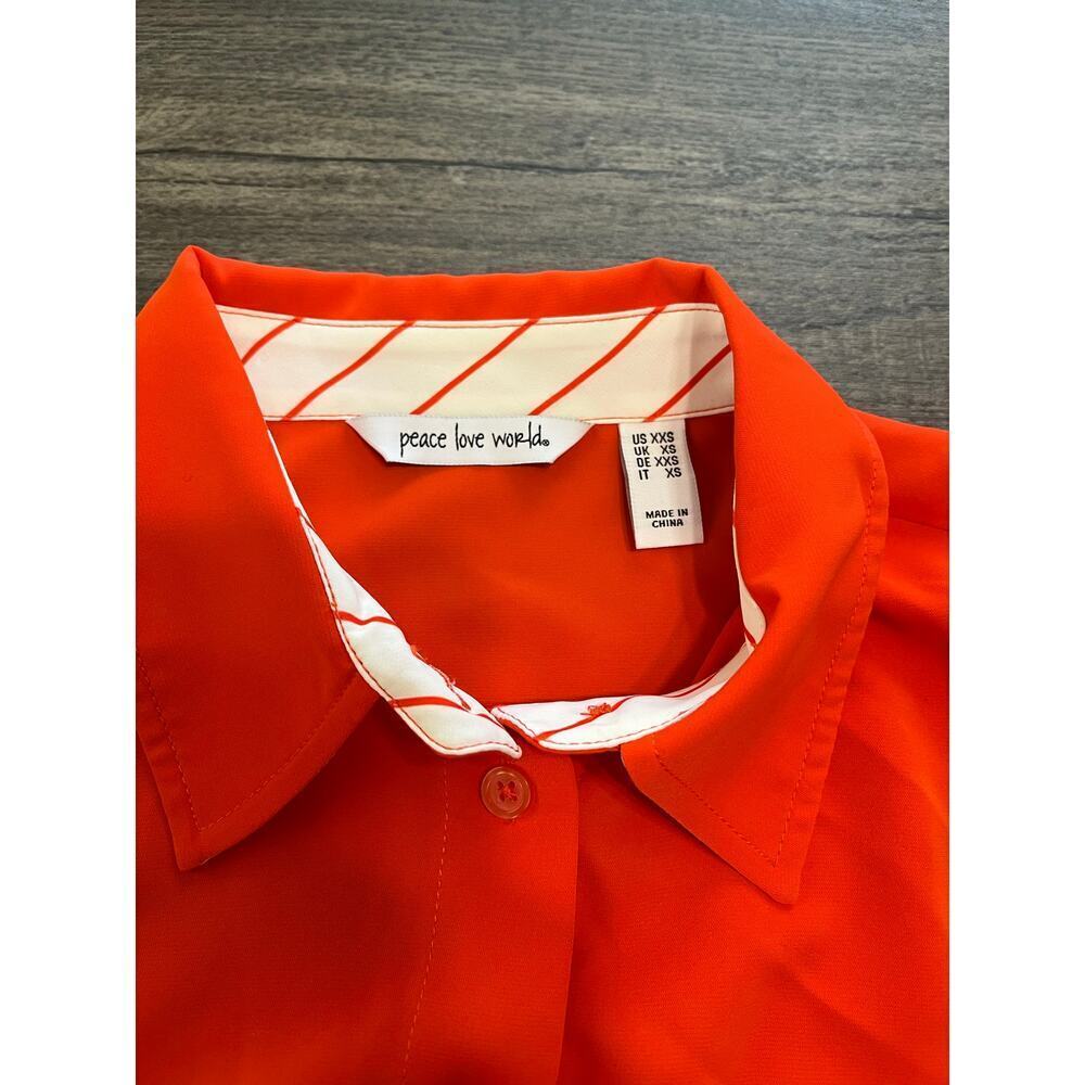 Peace Love World Women's Relaxed Woven Button Up Shirt, Orange, Size XXS - Picture 2 of 11